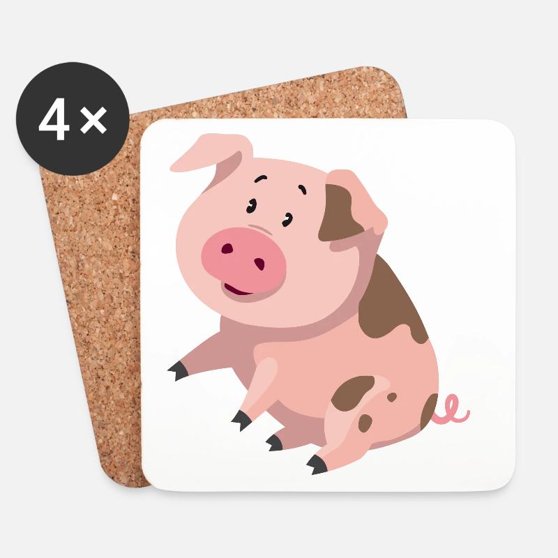 Kleines Schweinchen Illustration – süßes Tiermotiv - Untersetzer (4er-Set) - Weiß