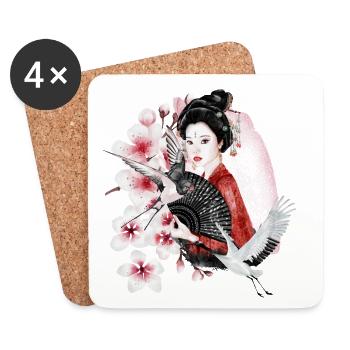Geisha Sakura Japanese Motif - Coasters (set of 4) - white - Front