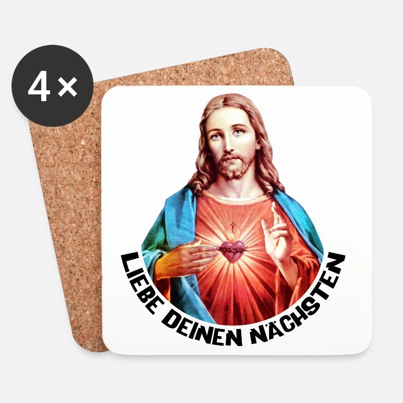 Liebe Deinen Nächsten Jesus Linker Handsegen - Untersetzer (4er-Set) - Weiß