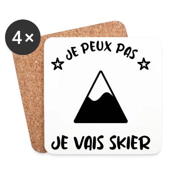 JE PEUX PAS. SKIER. SKI. RAQUETTE. SNOW. SNOWBOARD - Dessous de verre (lot de 4) - blanc - Devant