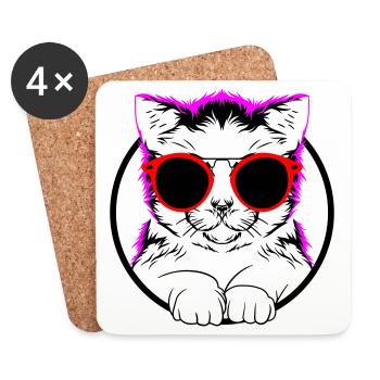 Colors can be changed | COOL CAT - COOLE KATZE - Coasters (set of 4) - white - Front