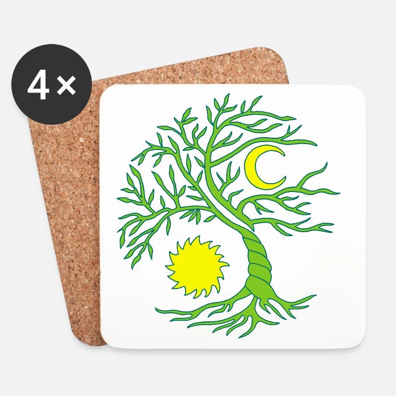 Baum des Lebens Sonne und Mond - Untersetzer (4er-Set) - Weiß