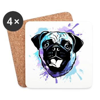 Mops Hund - Untersetzer (4er-Set) - Weiß - Vorne
