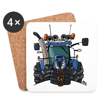 0397 Blauer Traktor - Untersetzer (4er-Set) - Weiß - Vorne