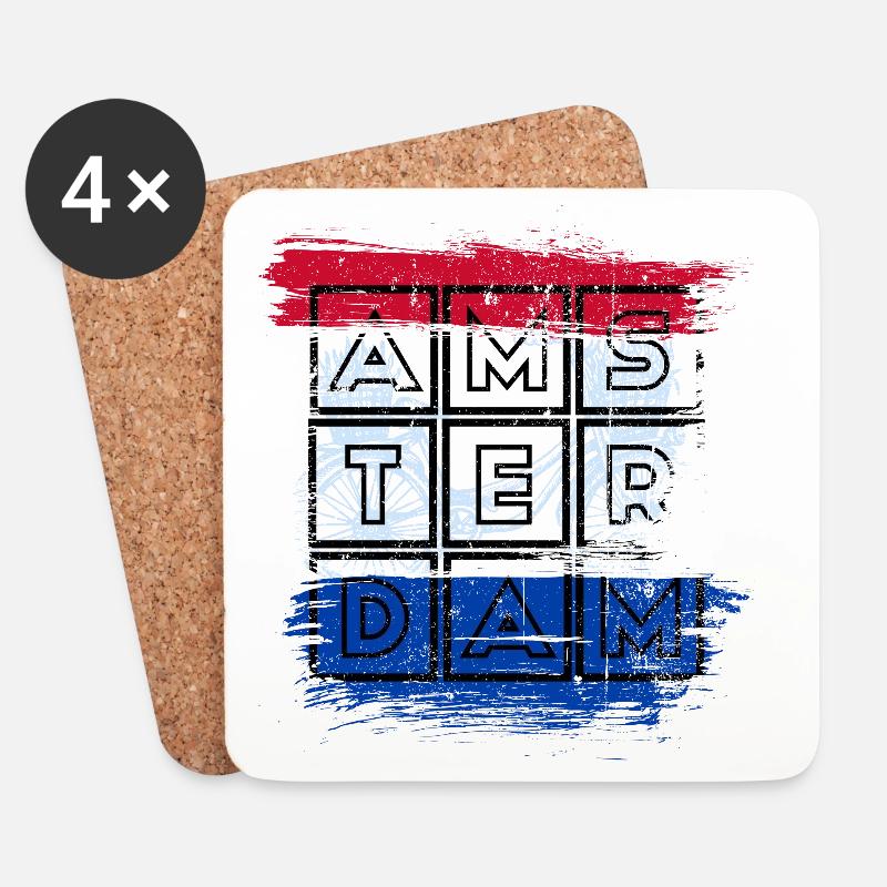 Amsterdam Grid Flagge - Untersetzer (4er-Set) - Weiß
