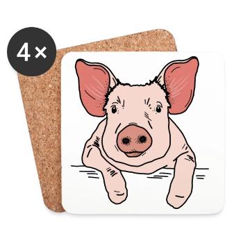 Schwein Kopf - Untersetzer (4er-Set) - Weiß - Vorne