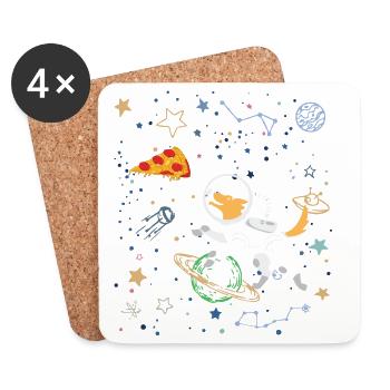 Cartoon Astronaut with Space and Pizza - Coasters (set of 4) - white - Front