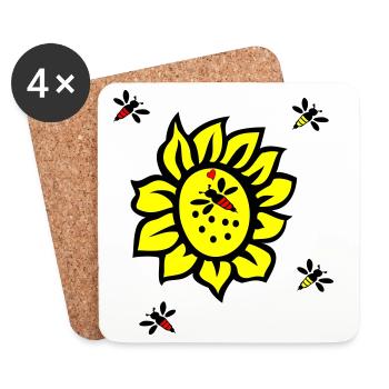 Sunflower, bees - Coasters (set of 4) - white - Front