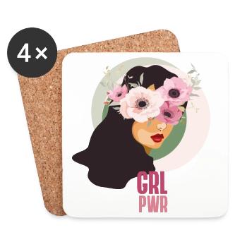 girl power flowers strong face pink feminism cute - Coasters (set of 4) - white - Front