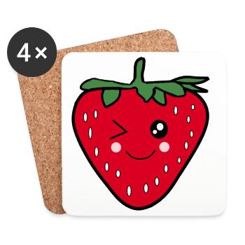 lustige Erdbeere Food Design Kawaii Geschenk - Untersetzer (4er-Set) - Weiß - Vorne
