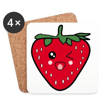 Lustiges Erdbeere Food Design Kawaii Geschenk - Untersetzer (4er-Set) - Weiß - Vorne