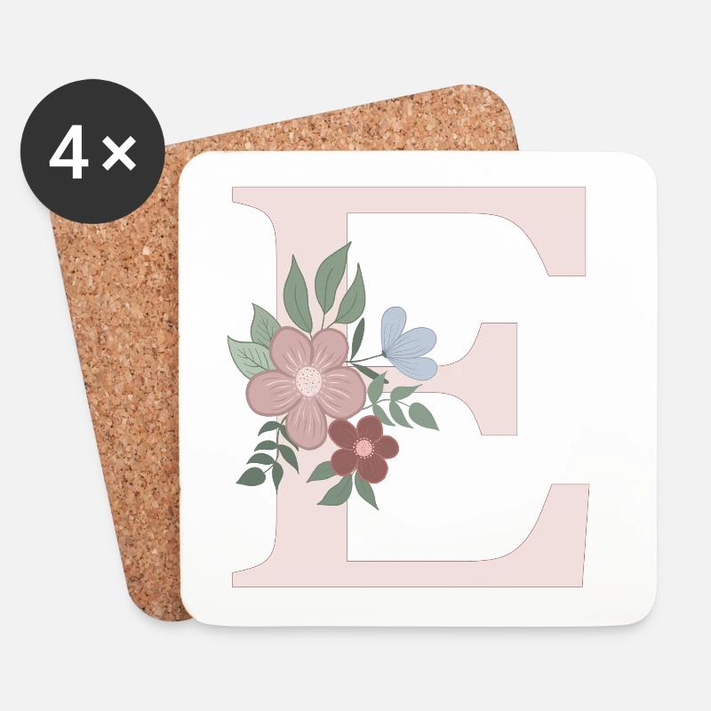 Buchstabe E mit Blume rosa - Untersetzer (4er-Set) - Weiß