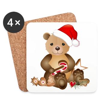 goldiger Bär für Weihnachten mit Weihnachtsmütze - Untersetzer (4er-Set) - Weiß - Vorne