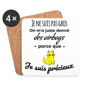 Cadeau humour chat je ne suis pas gros - Dessous de verre (lot de 4) - blanc - Devant