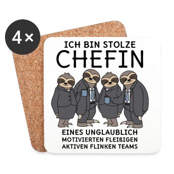 Stolze Chefin unglaublich fleißiges Team Faultiere - Untersetzer (4er-Set) - Weiß - Vorne