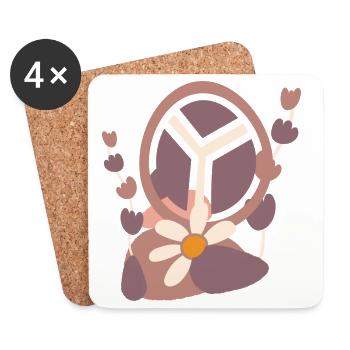 Signe de paix avec fleur - Dessous de verre (lot de 4) - blanc - Devant