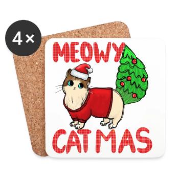 Meowy Catmas Cat Christmas Sweater - Coasters (set of 4) - white - Front