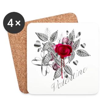 Composition argentée de la Saint-Valentin avec des roses - Dessous de verre (lot de 4) - blanc - Devant