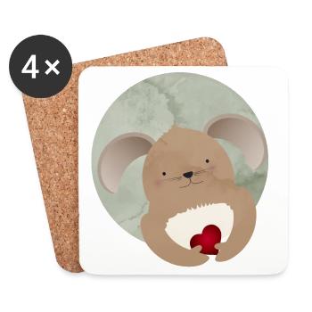 lapin mignon avec un cœur pour la Saint-Valentin - Dessous de verre (lot de 4) - blanc - Devant