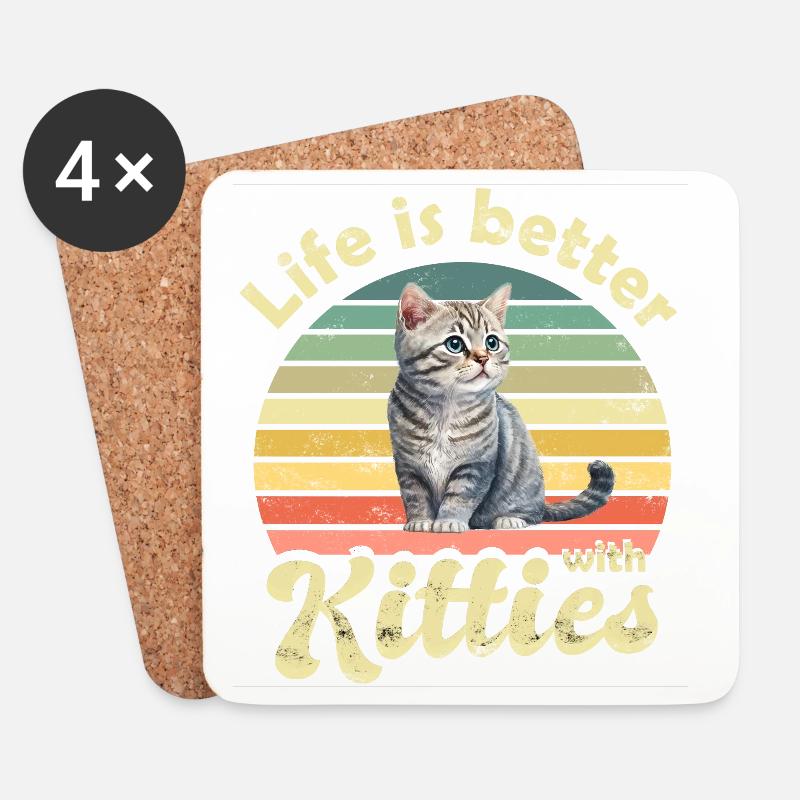 Katze Katzen - Untersetzer (4er-Set) - Weiß