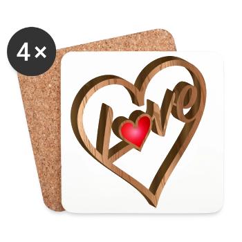 Soulagement du cœur en bois look pour la Saint-Valentin - Dessous de verre (lot de 4) - blanc - Devant