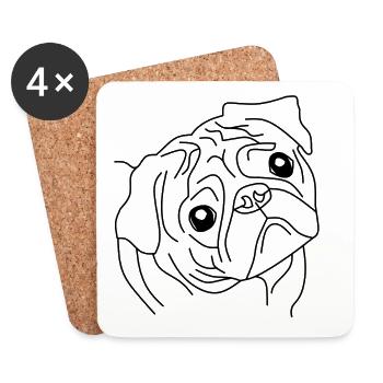 Mops Face - Der Niedliche Begleiter - Untersetzer (4er-Set) - Weiß - Vorne