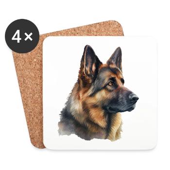 German Shepherd in watercolor - Coasters (set of 4) - white - Front