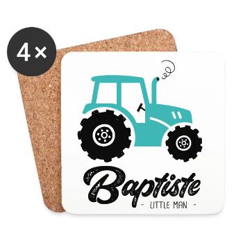 Baptiste prenom baptiste avec tracteur - Dessous de verre (lot de 4) - blanc - Devant