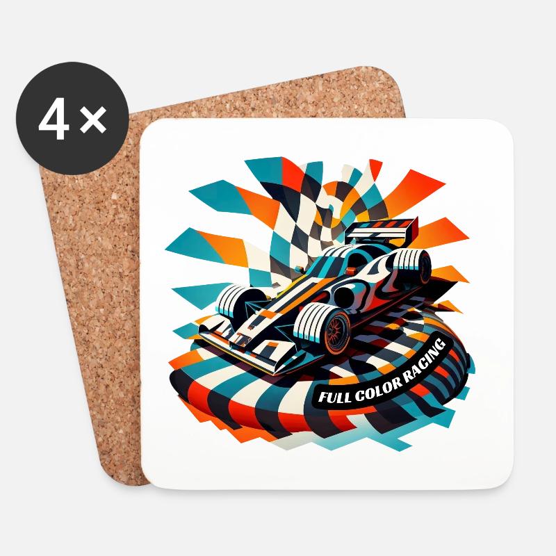 Vollfarbiges Rennwagenkunstwerk - Untersetzer (4er-Set) - Weiß