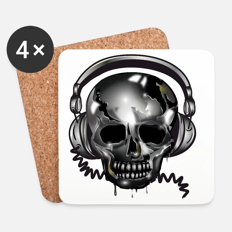 Totenkopf Skull mit Kopfhörer im Chrom Look - Untersetzer (4er-Set) - Weiß