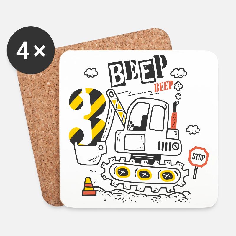 Geburtstag 3 Jahre Junge Bagger Baustelle - Untersetzer (4er-Set) - Weiß