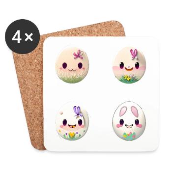 Oeuf de Pâques Visages d’oeufs de Pâques - Dessous de verre (lot de 4) - blanc - Devant