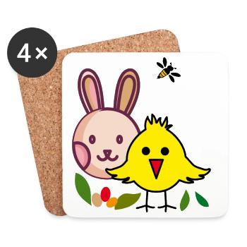 Lapin et poussin de Pâques - Dessous de verre (lot de 4) - blanc - Devant