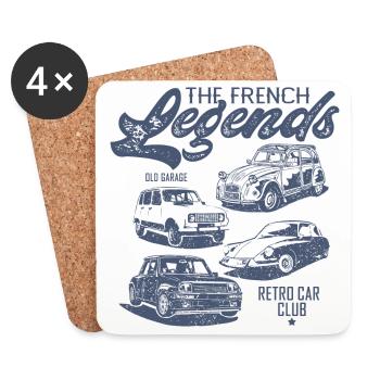Voitures anciennes légendes française Vintage - Dessous de verre (lot de 4) - blanc - Devant