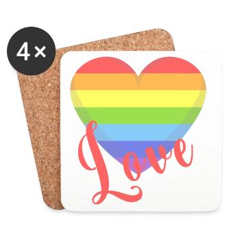 T-shirt amour gay LGBT coeur lgbtqia + idée cadeau - Dessous de verre (lot de 4) - blanc - Devant