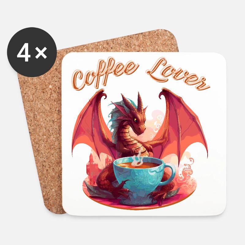 Dragon Coffee Lover - Untersetzer (4er-Set) - Weiß