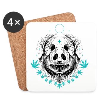 Panda Pandabär Tattoo mit Bambus - Untersetzer (4er-Set) - Weiß - Vorne