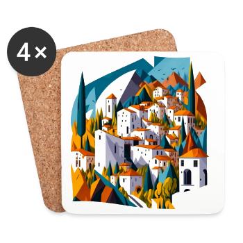 Village de montagne méditerranéen - Dessous de verre (lot de 4) - blanc - Devant