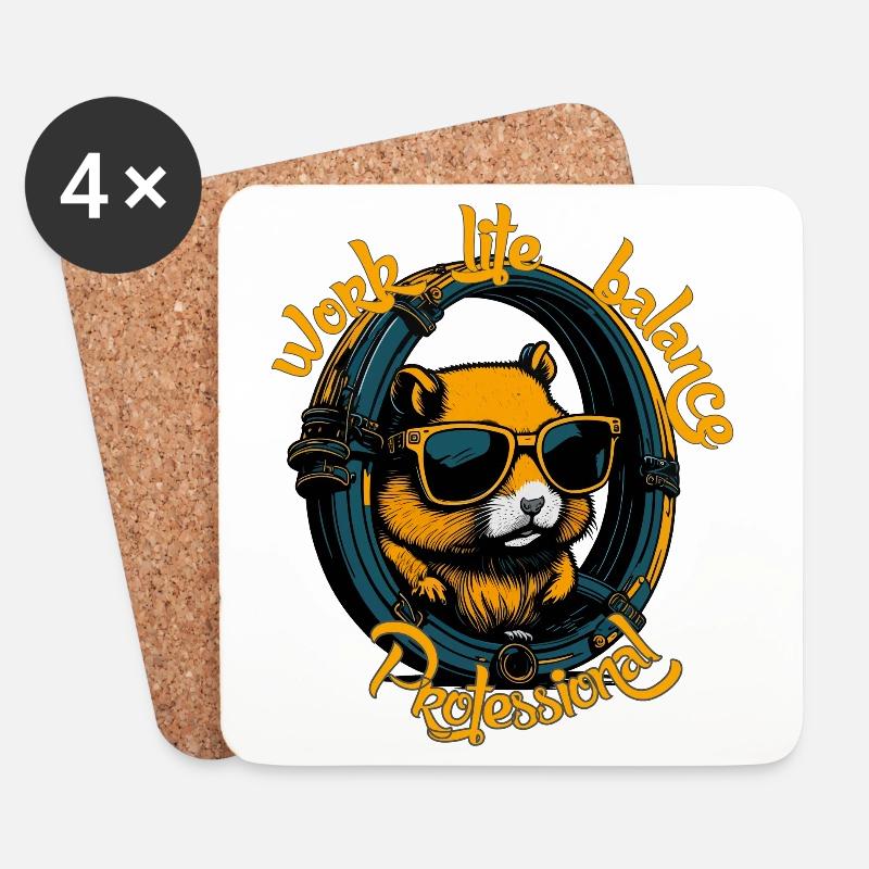 Hamster Professional: Work Life Balance - Untersetzer (4er-Set) - Weiß