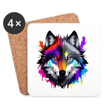Colorful Wolfhead Color Worlds - Coasters (set of 4) - white - Front