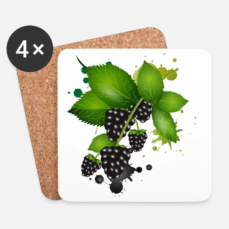 dunkelviolette Brombeeren mit Blätter als Graffiti - Untersetzer (4er-Set) - Weiß