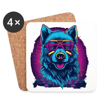 Loup Néon Loup Rétro À Lunettes - Dessous de verre (lot de 4) - blanc - Devant