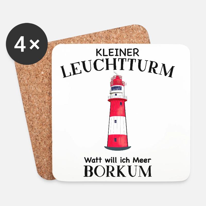 Kleiner Leuchtturm Borkum, Watt will ich Meer - Untersetzer (4er-Set) - Weiß