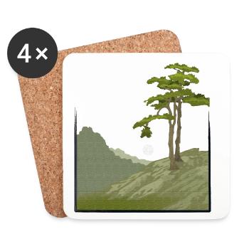 Tree on hill with canvas structure, public domain - Coasters (set of 4) - white - Front