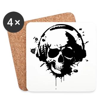 Totenkopf mit Helm (Gamer-Schädel) - Untersetzer (4er-Set) - Weiß - Vorne