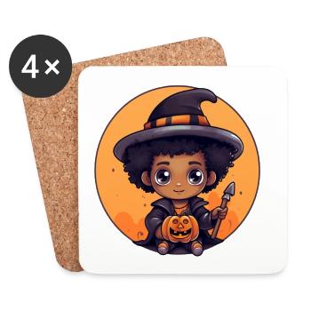 Mignon Sorcière Enfant Halloween Design - Dessous de verre (lot de 4) - blanc - Devant