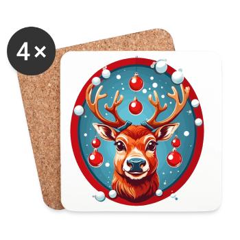 Renne avec des boules de Noël - Dessous de verre (lot de 4) - blanc - Devant