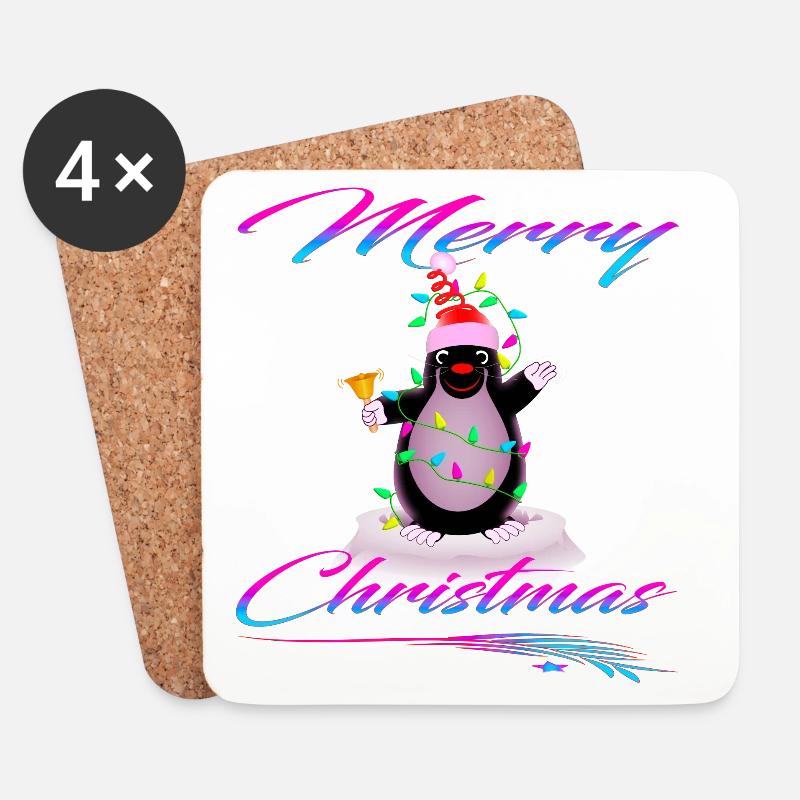 Maulwurf als Weihnachtsmann ruft Merry Christmas - Untersetzer (4er-Set) - Weiß