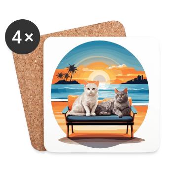 Katzen auf dem Sofa - Untersetzer (4er-Set) - Weiß - Vorne