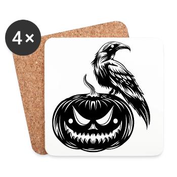 Rabe auf Kürbis - Gothic Halloween Design - Untersetzer (4er-Set) - Weiß - Vorne